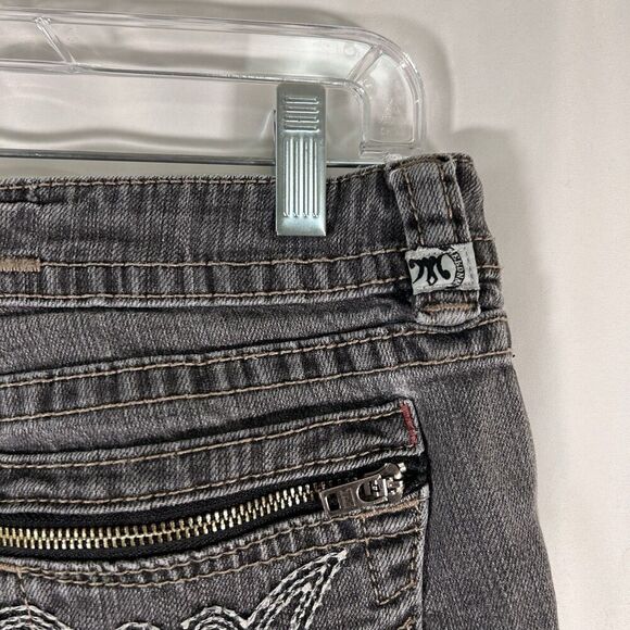MEK Ulan Baton Cigarette Jeans Women's 28x34 Grey Denim Low Rise Embroidered - Picture 9 of 11